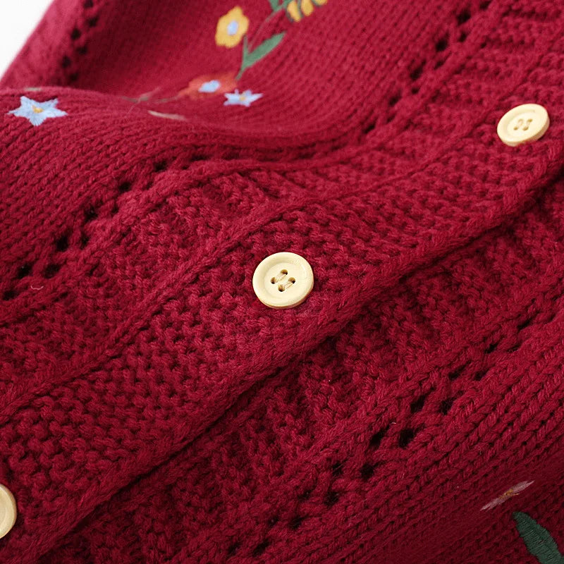 Plus Size Women's Embroidered Hollow Knit Sweater Vest – V-Neck Cardigan, Casual Autumn Fashion, E2 3023