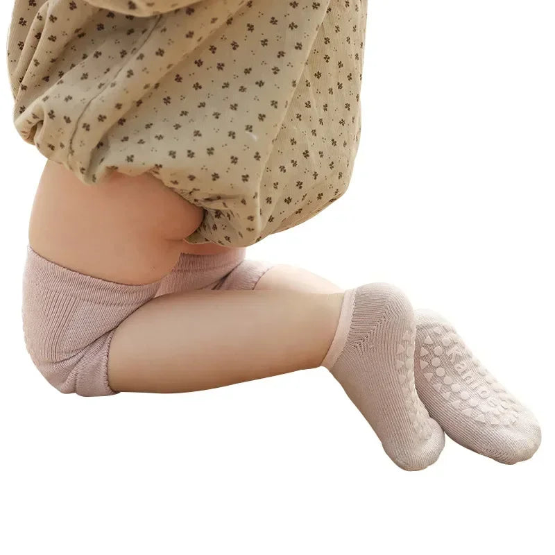Baby Knee Pads Socks Set – Anti-Slip Crawling Safety Socks for Girls & Boys, Solid Color Leg Protector