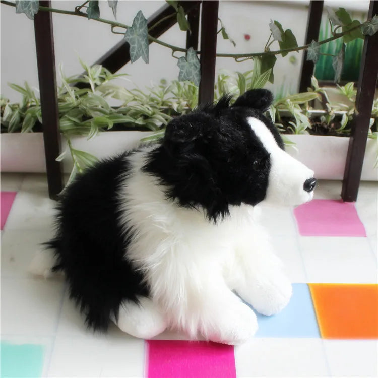 32cm Lifelike Border Collie Plush Toy - Soft Stuffed Puppy for Kids, Realistic Dog Doll Christmas Gift