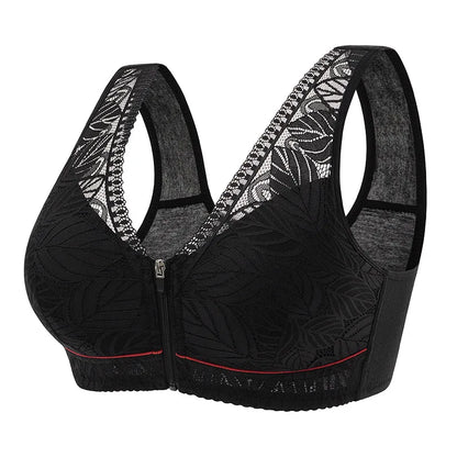 S-6XL Sports Yoga Bra – Cotton Cups, Front Zipper, Breathable Tank Top with Lace, No Steel Ring, Large Size Women's Bra