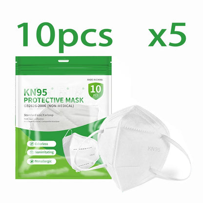 50/100PCS Adult KN95 Masks – Black & White, 5-Layer Dustproof Face Mask with Breathable Design & Adjustable Nose Bridge