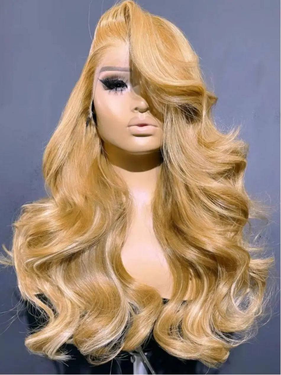 27" Honey Blonde Human Hair Wig - 13x6 HD Lace Frontal, 250 Density Body Wave Lace Front Wig