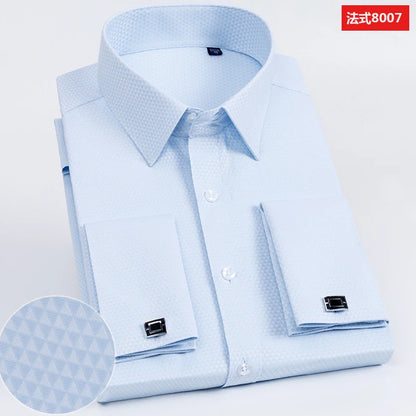 Men’s French Cuff Dress Shirt - Slim Fit Solid Color Long Sleeve Formal Business Shirt