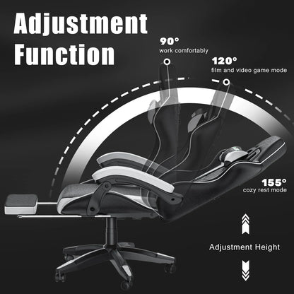 Gaming Chair with Footrest – Ergonomic Gamer Chair with Lumbar Cushion, Headrest, and Height Adjustable for Computer