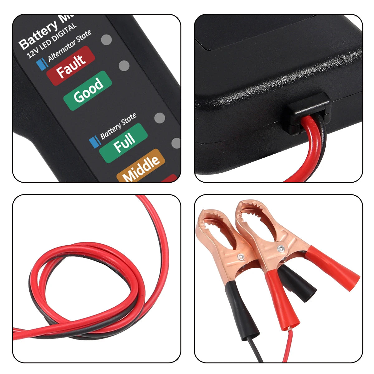 12V Car Battery & Alternator Tester - Automotive Charging System Analyzer for Battery Health & Voltage Checks