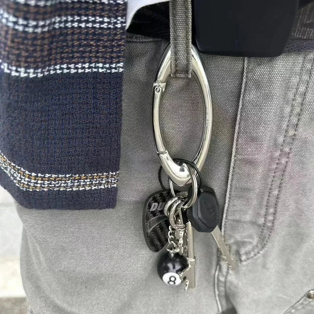 Rock Oval Solid Belt Buckle Carabiner Keychain – Spring Snap Hook for Keys, Bags & EDC DIY