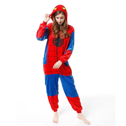 Children's Spider Red Pajamas Set – Flannel Hooded Cosplay Kigurumi Sleepwear for Boys & Girls