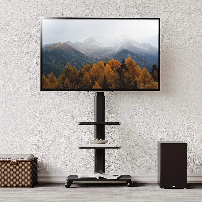 Rolling TV Stand on Wheels – Height Adjustable Mobile Cart for 32–65in Flat Screen TVs, VESA 600x400mm