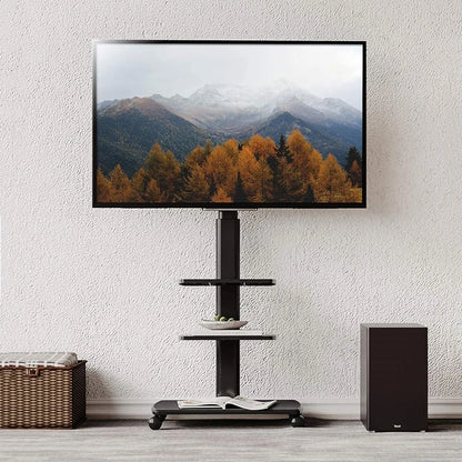 Rolling TV Stand on Wheels – Height Adjustable Mobile Cart for 32–65in Flat Screen TVs, VESA 600x400mm
