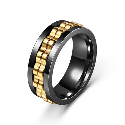 Stainless Steel Fidget Ring - Rotating Gear Chain Anti-Stress Anxiety Relief Ring for Men Size 6-13