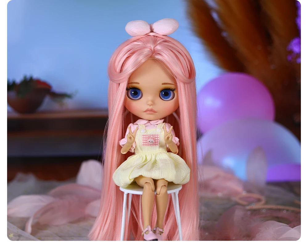 ICY DBS Blyth Doll – 1/6 BJD Joint Body, 30cm Brown Skin Matte Face with Bow, Cute Anime Girl Gift