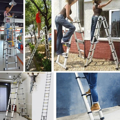 16.5FT (5M) Telescopic Aluminium Ladder – Extendable Folding Ladder with Non-Slip Steps, 150kg Load Capacity