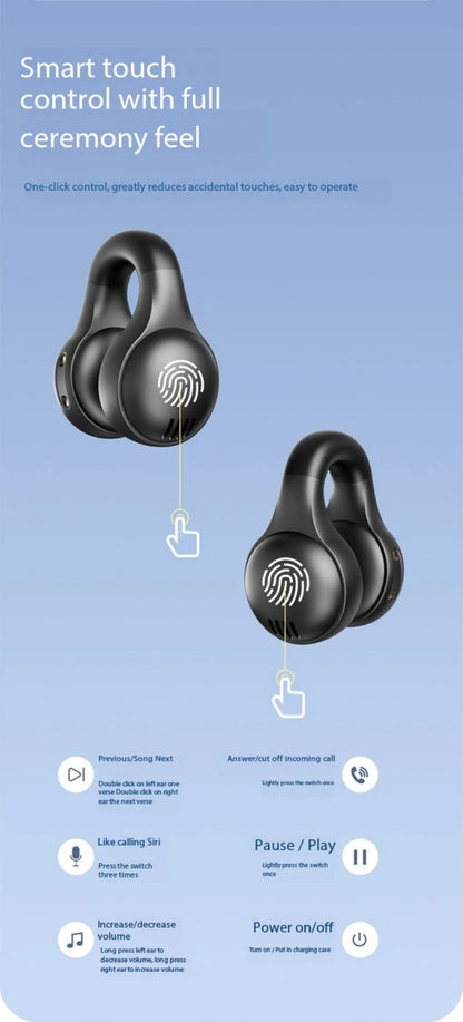 Wireless Bluetooth Earphones with Mirror Display – Soft Silicone Ear Clip, Noise Reduction, HD Sound, Lossless Audio for Sports