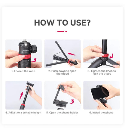 ULANZI MT-44 Tripod – Smartphone Vlog Tripod with Cold Shoe & Phone Mount Holder for Mobile & SLR Cameras