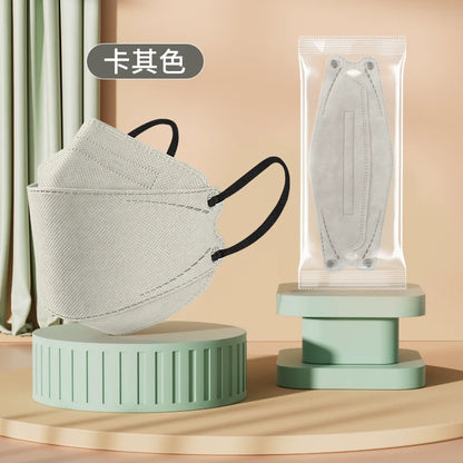 Morandi Colored KN95 Face Masks – 3D Fish & Willow Leaf Shape, 4-Layer Protective Mask for Men & Women