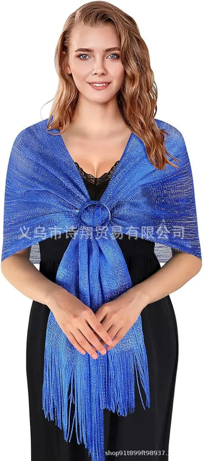 Gold & Silver Thread Tassel Scarf – Elegant Beach, Wedding & Party Fashion Shawl Accessory SJ15