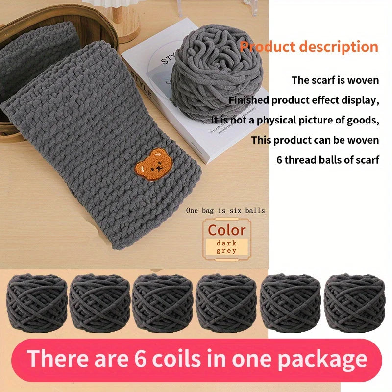 6 Yarn Balls + Teddy Bear DIY Craft Kit – Handmade Thick Woven Scarf Thread Set for Knitting, Jewelry & Creative Gift Making