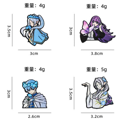 4-Piece Frieren: Beyond Journey’s End Enamel Pin Set - Anime Character Brooches Featuring Frieren, Himmel, Fern, and Stark