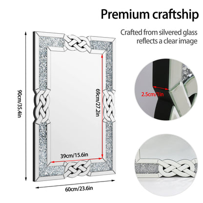 Large Crystal Diamond Wall Mirror – 90/100/120cm Silver Decorative Vanity Mirror for Bedroom, Hallway & Living Room