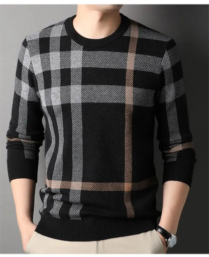 Luxury Men’s Knitted Wool Pullover – Autumn Winter O-Neck Striped British Casual Sweater