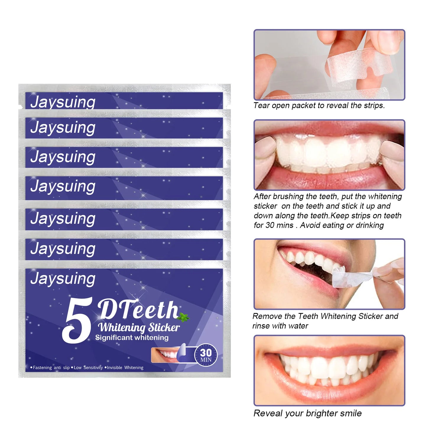 5D Whitening Teeth Stickers – 7/14 Pairs Gel Strips for Stain Removal, Dental Bleaching & Oral Hygiene Care