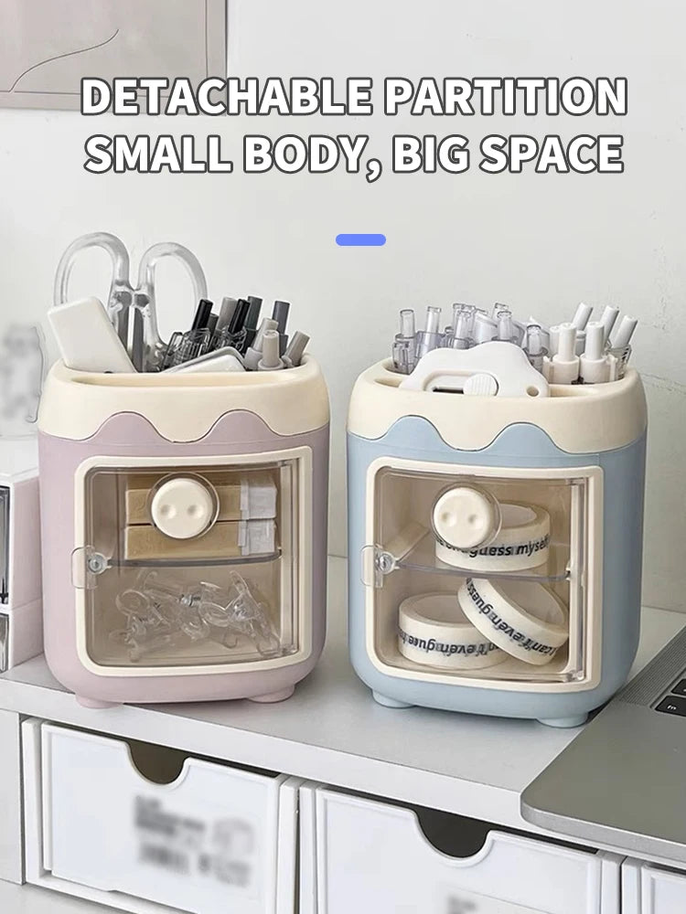 Cartoon Cute Desktop Storage Box – Large Capacity Pencil Holder & Multi-Functional Organizer for Student Stationery & Makeup Brushes