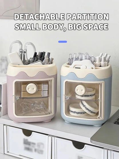 Cartoon Cute Desktop Storage Box – Large Capacity Pencil Holder & Multi-Functional Organizer for Student Stationery & Makeup Brushes