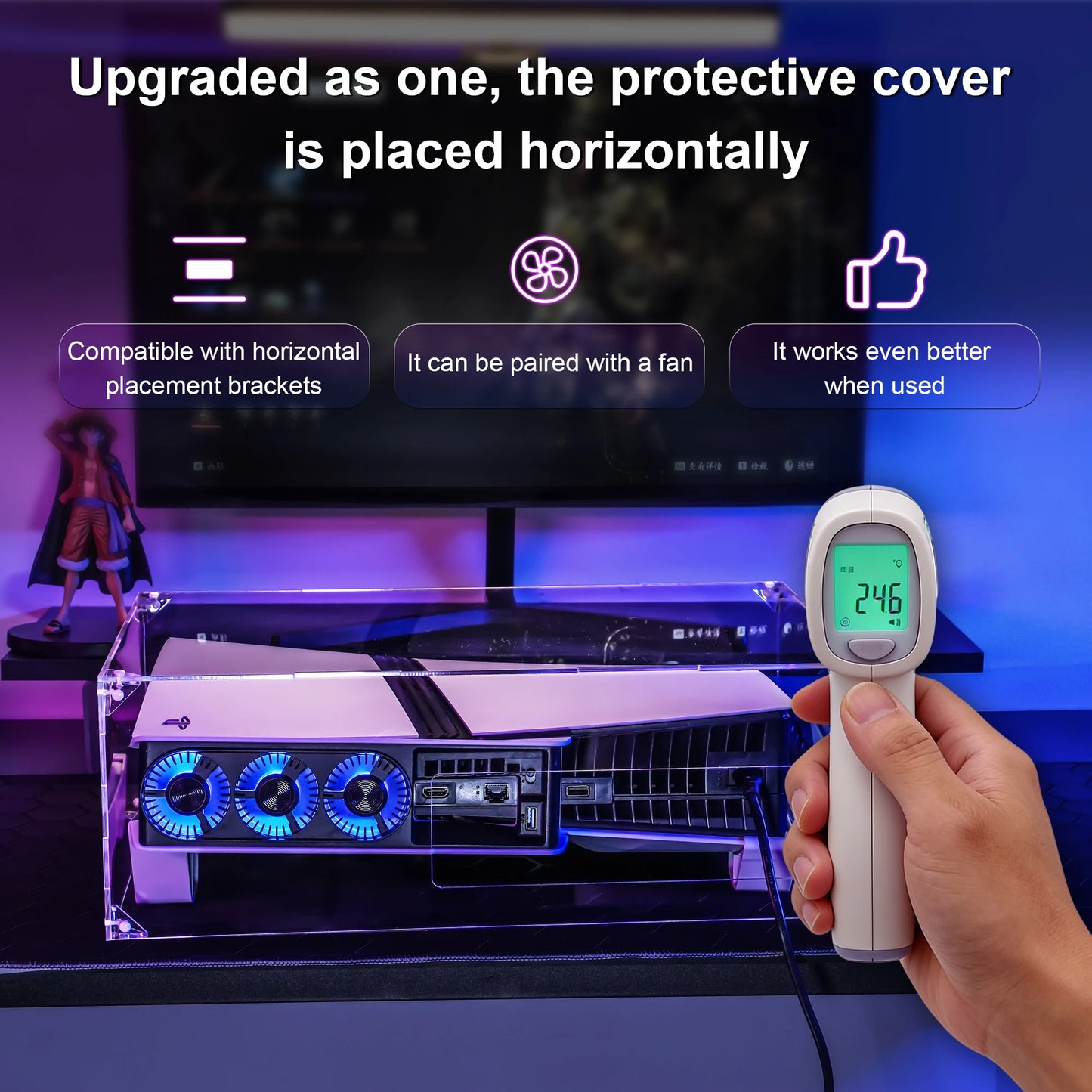 STARTRC Transparent Dust Cover for PS5 Pro & Slim – Acrylic Dust-Proof Cooling Fan Bracket Side-Open Protective Console Cover