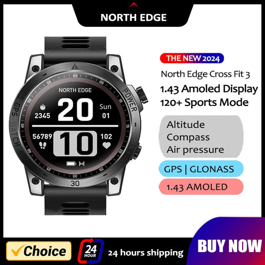 NORTH EDGE 2025 GPS Smartwatch — Men's Sport Watch with HD AMOLED, Altimeter, Barometer & Compass, 50M Water-Resistant