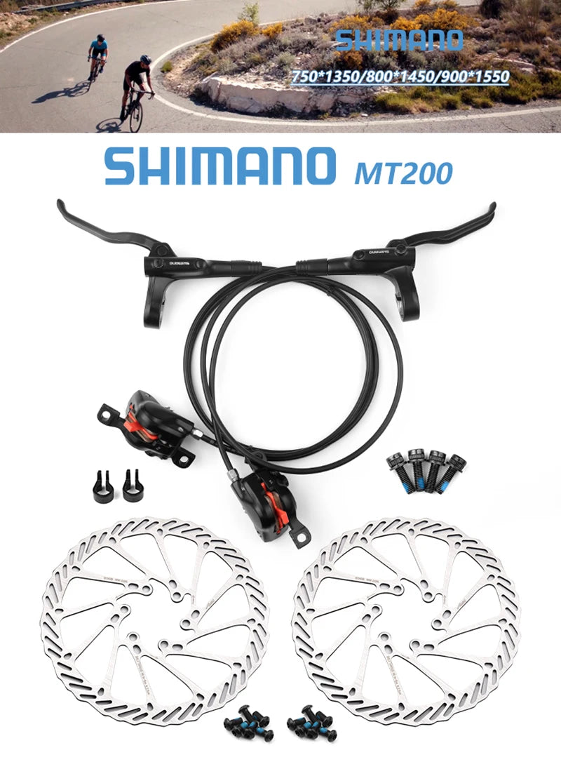 Shimano MT200 MTB Hydraulic Disc Brake Set – 160mm Rotors, BR-BL Calipers for Mountain Bike Cycling Parts