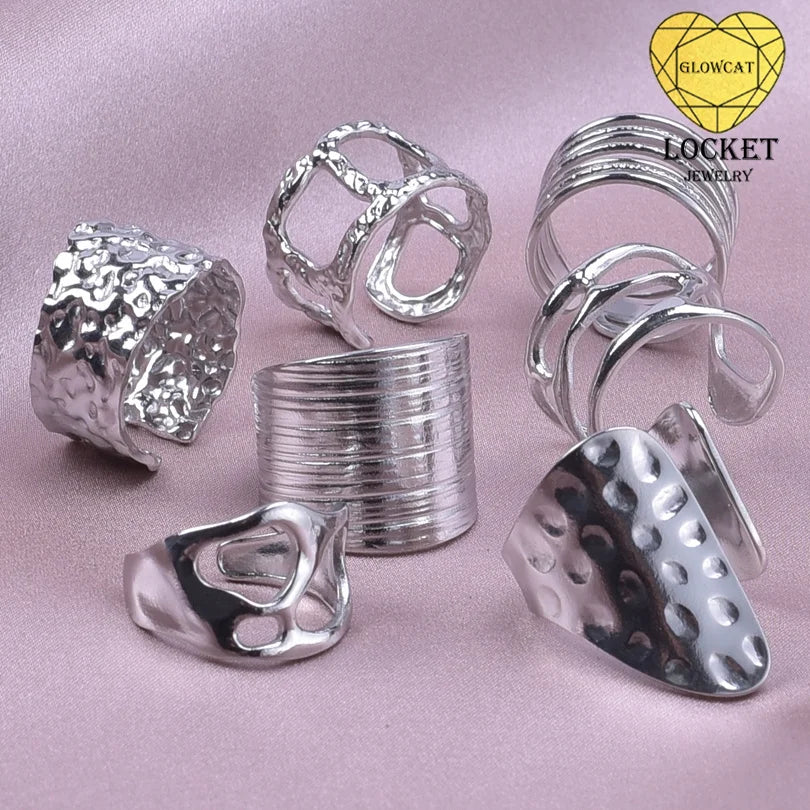 Stainless Steel Chunky Open Ring — Textured Vintage Lava Design for Men & Women