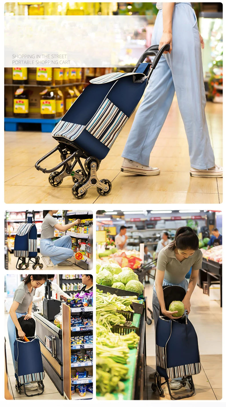 Lightweight Folding Grocery Shopping Trolley – Hand-Pull Cart for Household & Outdoor Travel
