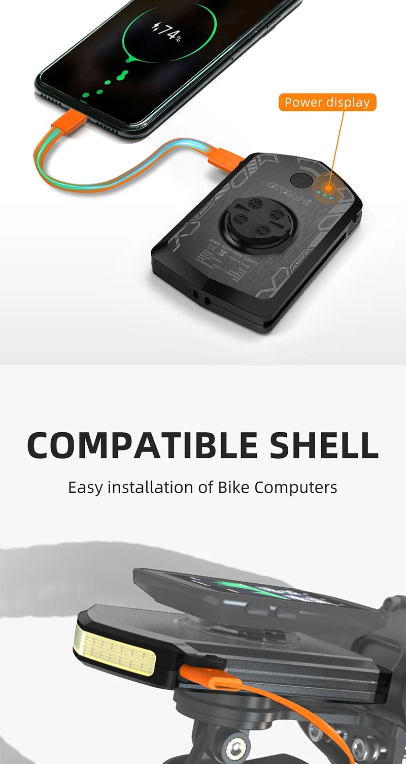 CYCLAMI Bicycle Headlight 5000mAh – Ultralight Rechargeable Front Bike Light for Garmin XOSS Bryton IGS