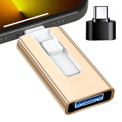 4-in-1 OTG USB Flash Drive – Type-C & Micro USB 3.0 Dual Purpose Memory Stick for Android & iPhone, Portable Mobile Storage Pen Drive