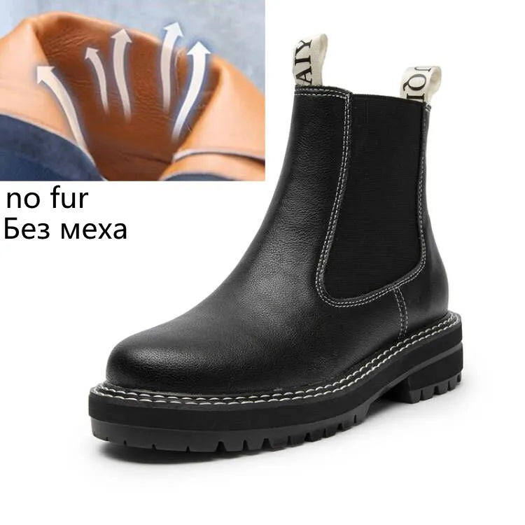 Women’s 2025 Genuine Leather Chelsea Boots – Thick-Soled Autumn Winter Ankle Short Boots