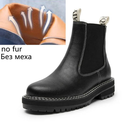 Women’s 2025 Genuine Leather Chelsea Boots – Thick-Soled Autumn Winter Ankle Short Boots