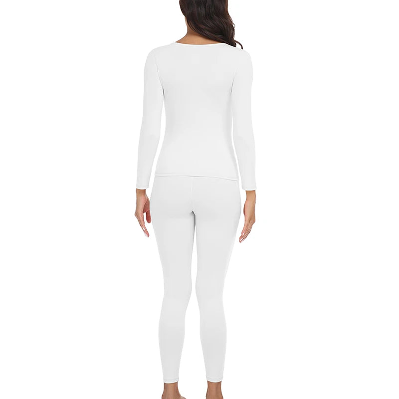 Women's Thermal Underwear Set - Fleece-Lined Long Johns Base Layer Top and Bottom, 2 Piece Set