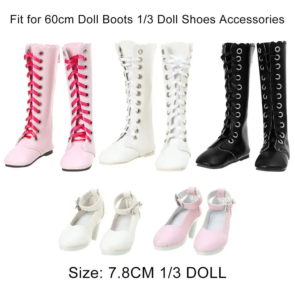 BJD Doll Accessories 60cm – 1/3 Scale 7.5cm High Heel Boots & Sandals for Girl Dolls, Dress-Up Playhouse Toy Shoes