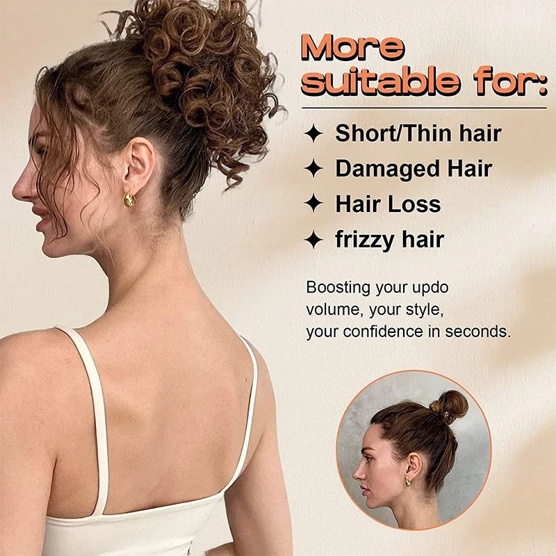 Synthetic Messy Curly Hair Bun – Short Loose Wave Updo Ponytail, Blonde Chignon Hairpiece, Heat-Resistant Extensions for Women