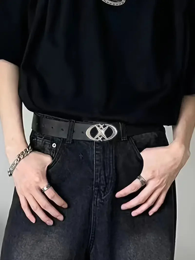 Stylish Oval Cross Buckle Belt - Durable Adjustable Unisex Fashion Accessory Gift for Men and Women