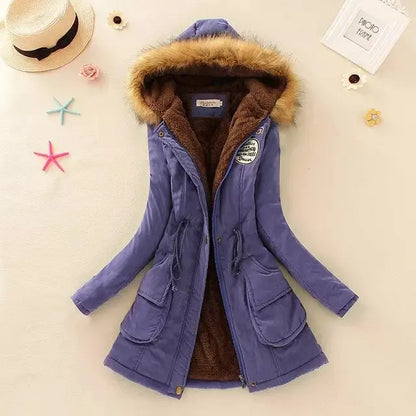 2024 Women's Winter Cotton Jacket – Slim Fit Hooded Parka, Embroidered Padded Warm Casual Overcoat