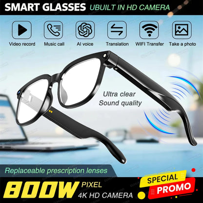 AI Smart Glasses - 800W HD Camera 1080P Video Recording 100+ Language Translation Bluetooth Music & Call Sunglasses