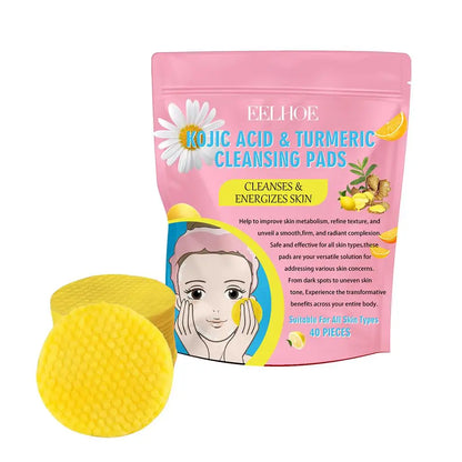 40/50pcs Turmeric & Kojic Acid Exfoliating Cleansing Pads – Facial Sponges for Daily Skin Care & Deep Cleansing