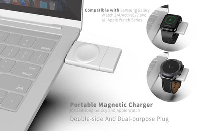 2-in-1 Dual Interface Wireless Charger — Fast Charging Station for Apple Watch 8/7/6/5/SE & Samsung Galaxy Watch 5/4/3/2