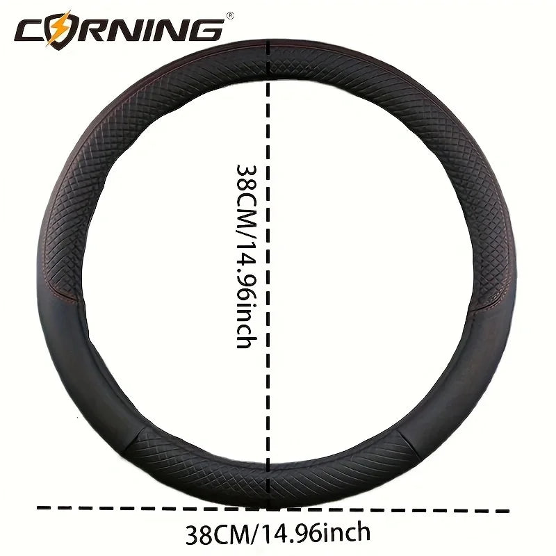 38cm PU Leather Steering Wheel Cover — Anti-Slip, Breathable Fiber Braid, Universal Car Accessory