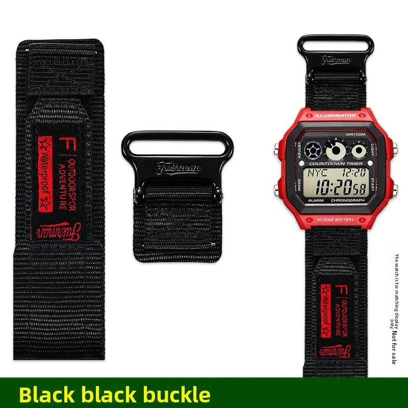 Casio AE-1200 & AE-1300 Nylon Watch Strap - Breathable Outdoor Band with Metal Ring & Camouflage Design