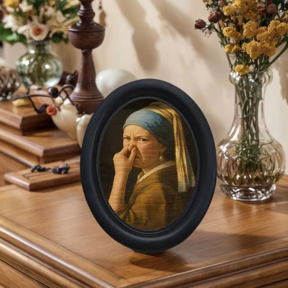Mini Girl Wall Decor - Quirky Framed Funny Character Painting, Decorative Artwork