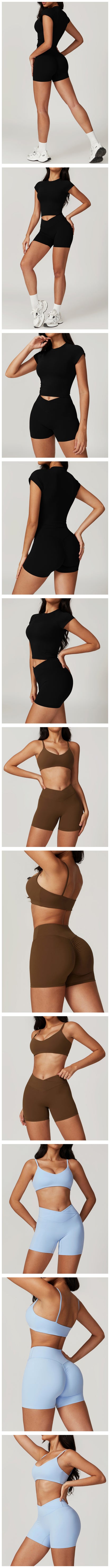 Women’s 2PCS Sportswear Yoga Set – Short Sleeve Crop Top & High Waist Leggings for Gym & Fitness