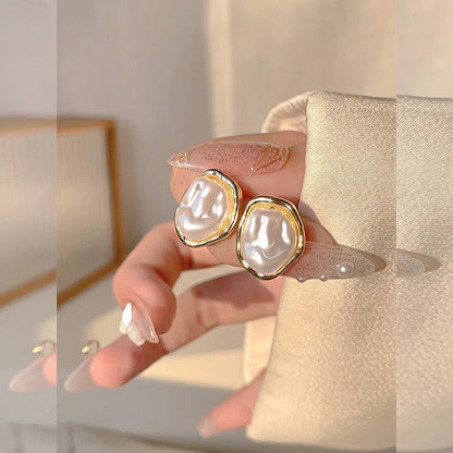 Geometric Irregular Round Pearl Earrings – Minimalist Trendy Jewelry for Women 2024 Gift
