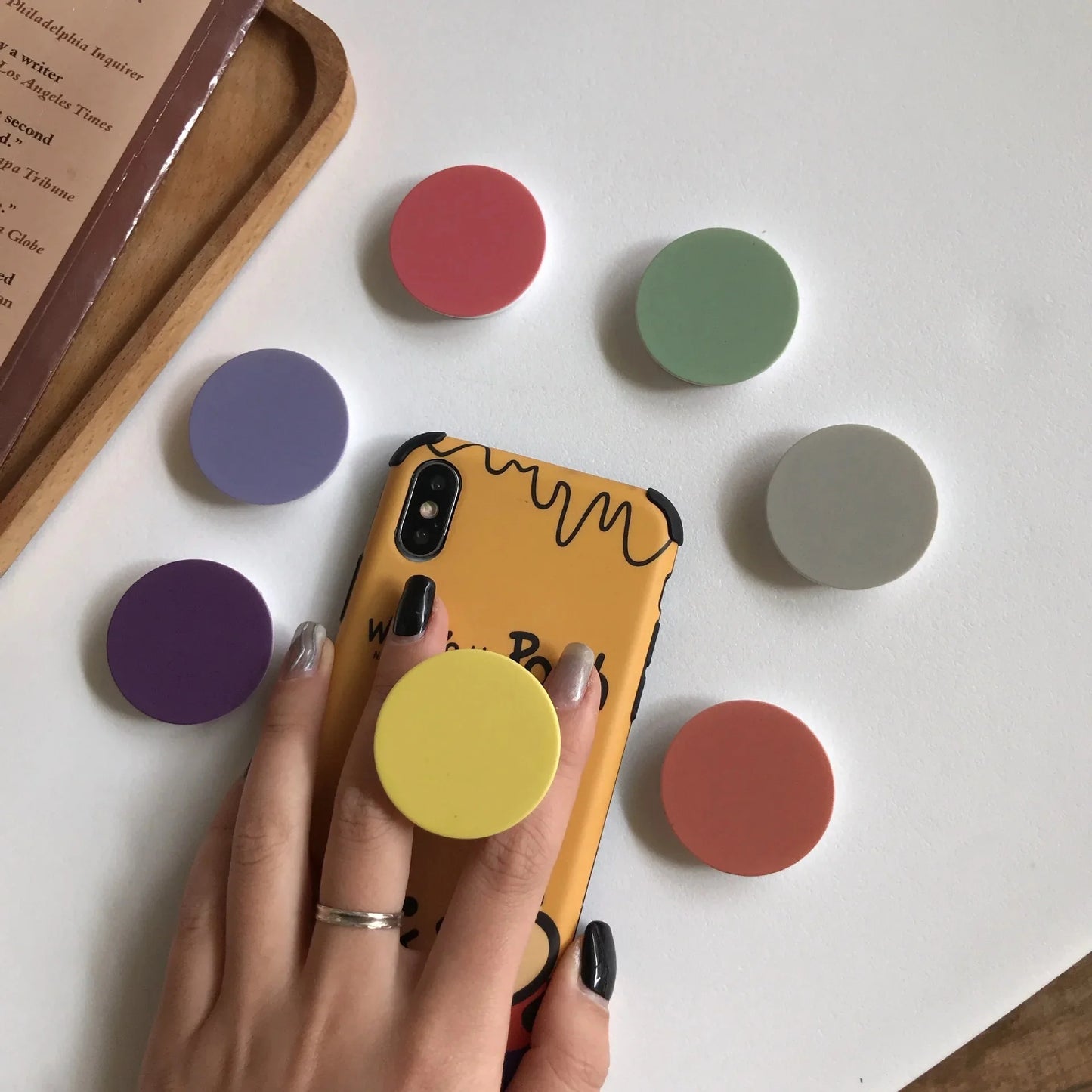 Finger Ring Holder Stand — Solid Color Folding Grip & Pocket Socket for iPhone 15, Samsung & Mobile Phones